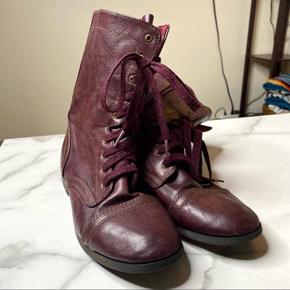 Wine Combat Boots